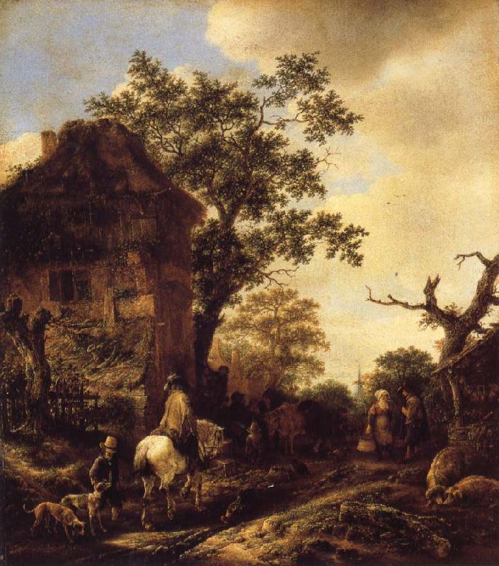 OSTADE, Isaack van The Outskirts of a Village,with a Horseman Germany oil painting art